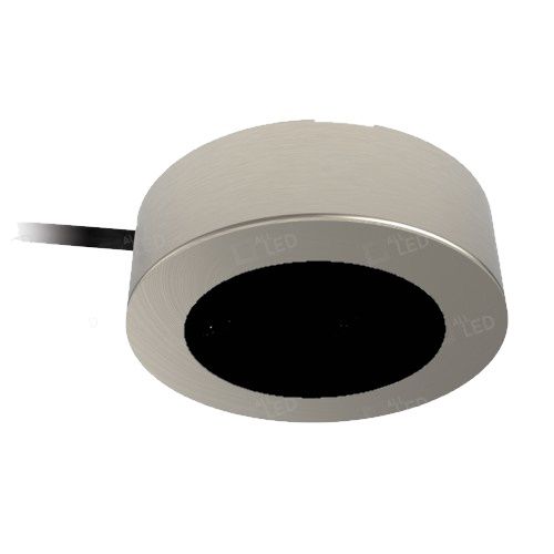 ALL LED 2.3W CCT CHANGEABLE UNDERCABINET ROUND LIGHT SURFACE/RECESSED, SATIN NICKEL , 1.1M CABLE, 240V MAINS VOLTAGE