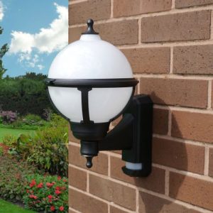 ASD GLOBE LANTERN BLACK, CLEAR DIFFUSER, 100W, PIR