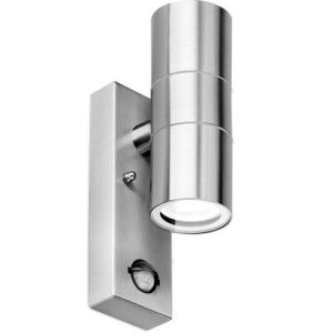 AURORA GU10 IP44 ALUMINIUM UP/DOWN PIR WALL LIGHT 304 STAINLESS STEEL