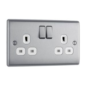 BG NEXUS 2G 13A SOCKET BRUSHED STEEL (WHITE INS)