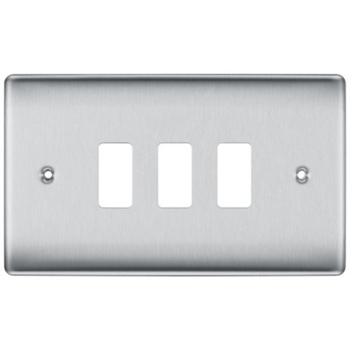 BG 2G 3-MODULE BRUSHED STEEL FRONT PLATE