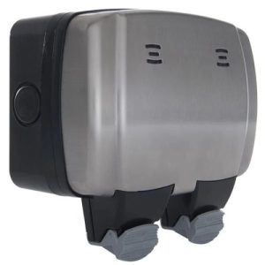 BG DECORATIVE BRUSHED STEEL 2G 13A WEATHERPROOF SOCKET