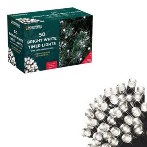 50 LED BATTERY OP TIMER LIGHTS - COOL WHITE