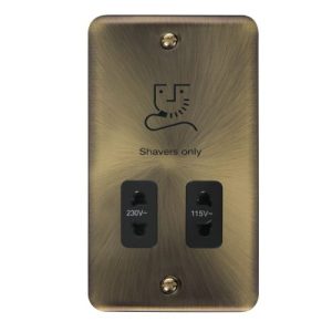 CLICK DECO PLUS ANTIQUE BRASS DUAL VOLT SHAVER SOCKET