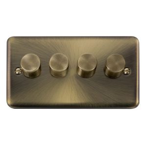 CLICK DECO PLUS ANTIQUE BRASS 4-GANG DOUBLE DIMMER PLATE & KNOBS