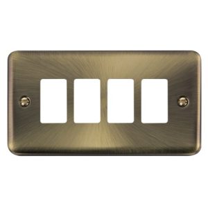 CLICK ANTIQUE BRASS 4-GANG DECO PLUS FRONTPLATE
