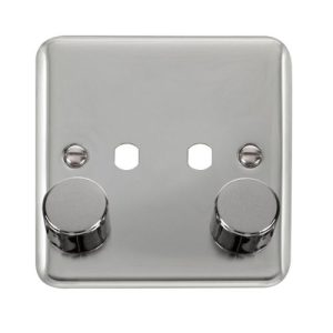 CLICK DECO PLUS POLISHED CHROME 2G SINGLE DIMMER PLATE & KNOBS