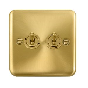 CLICK DECO PLUS SATIN BRASS 10AX 2-GANG 2 WAY TOGGLE SWITCH