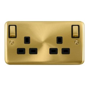 CLICK DECO PLUS SATIN BRASS DECO + 13A 2-GANG OUTBOARD SW SOCKET DP SB BLACK