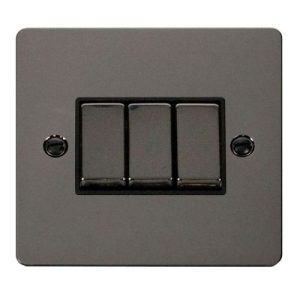 CLICK DEFINE BLACK NICKEL FLAT PLATE INGOT 10A 3-GANG 2WAY SWITCH