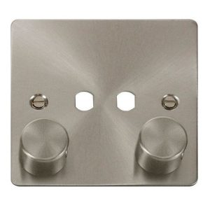 CLICK DEFINE BRUSHED STAINLESS FPBS 2-GANG SINGLE DIMMER PLATE & KNOBS