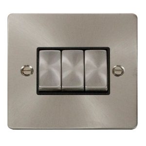 CLICK DEFINE BRUSHED STAINLESS FLAT PLATE INGOT 10A 3-GANG 2WAY SWITCH