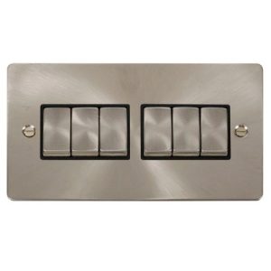 CLICK DEFINE BRUSHED STAINLESS FLAT PLATE INGOT 10A 6GANG 2WAY SWITCH