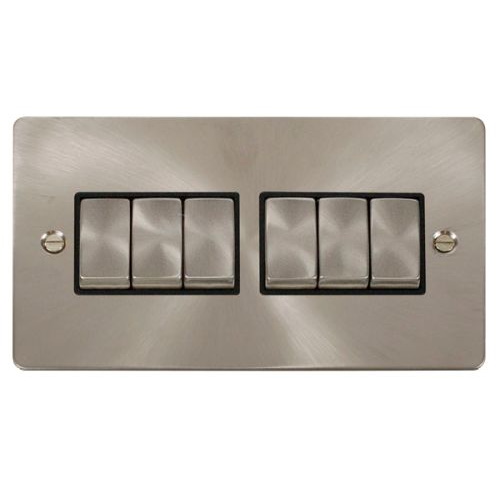 CLICK DEFINE BRUSHED STAINLESS FLAT PLATE INGOT 10A 6GANG 2WAY SWITCH
