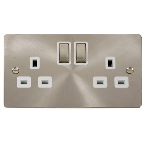 CLICK DEFINE BRUSHED STAINLESS FLAT PLATE INGOT 2-GANG 13A DP SWITCH SOCKET