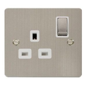 CLICK DEFINE STAINLESS STEEL FLAT PLATE INGOT 1-GANG 13A DP SWITCHED SOCKET