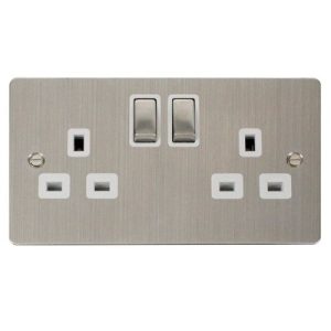 CLICK DEFINE STAINLESS STEEL FLAT PLATE INGOT 2-GANG 13A DP SWITCH SOCKET