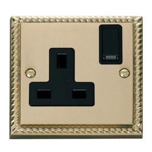 CLICK DECO GEORGIAN CAST BRASS GCBRASS 1-GANG 13A DP SWITCHED SOCKET BLACK