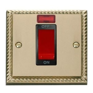 CLICK DECO GEORGIAN CAST BRASS GCBRASS 1-GANG 45A DP SWITCH + NEON BLACK