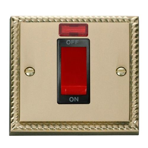 CLICK DECO GEORGIAN CAST BRASS GCBRASS 1-GANG 45A DP SWITCH + NEON BLACK