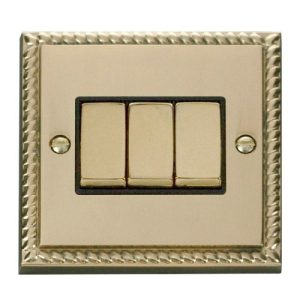 CLICK DECO GEORGIAN CAST BRASS GCBRASS INGOT 10A 3-GANG 2 WAY SWITCH