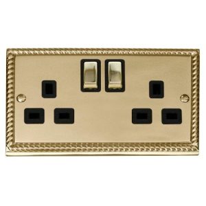 CLICK DECO GEORGIAN CAST BRASS 13A 2G INGOT SW SOCKET OUTLET