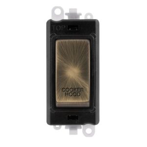CLICK GRIDPRO ANTIQUE BRASS 20A DP SWITCH MODULE "COOKER HOOD" (BLACK INS)