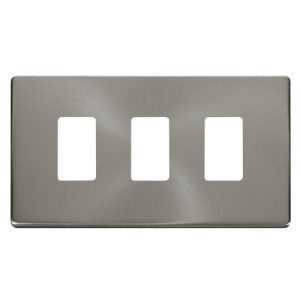 CLICK GRIDPRO DEFINITY FRONTPLATES BRUSHED STAINLESS GRIDPRO 3-GANG DEFINITY PLATE BR. ST.