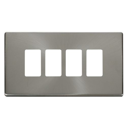 CLICK GRIDPRO DEFINITY FRONTPLATES BRUSHED STAINLESS GRIDPRO 4-GANG DEFINITY PLATE BR. ST.
