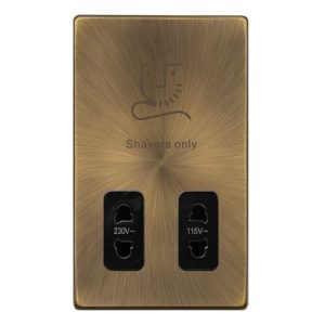 CLICK DEFINITY COMPLETE 115/230V DUAL VOLTAGE SHAVER SOCKET - ANTIQUE BRASS COVER PLATE - BLACK INSERT