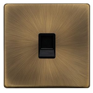 CLICK DEFINITY COMPLETE SINGLE RJ11 (IRISH/US) OUTLET - ANTIQUE BRASS COVER PLATE - BLACK INSERT
