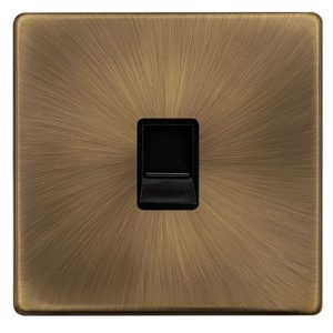 CLICK DEFINITY COMPLETE SINGLE TELEPHONE MASTER OUTLET - ANTIQUE BRASS COVER PLATE - BLACK INSERT