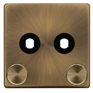 CLICK DEFINITY COMPLETE 2 GANG UNFURNISHED DIMMER PLATE & KNOBS - ANTIQUE BRASS