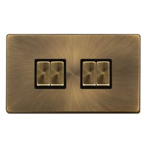 CLICK DEFINITY COMPLETE 10AX INGOT 4 GANG 2 WAY SWITCH - ANTIQUE BRASS COVER PLATE - BLACK INSERT