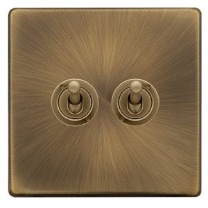 CLICK DEFINITY COMPLETE 10AX 2 GANG 2 WAY TOGGLE SWITCH - ANTIQUE BRASS