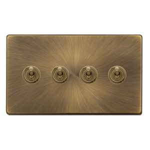 CLICK DEFINITY COMPLETE 10AX 4 GANG 2 WAY TOGGLE SWITCH - ANTIQUE BRASS
