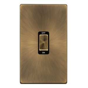 CLICK DEFINITY COMPLETE 50A INGOT 2 GANG DOUBLE POLE SWITCH -  ANTIQUE BRASS COVER PLATE - BLACK INSERT