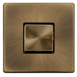 CLICK DEFINITY COMPLETE 10A INGOT 3 POLE FAN ISOLATION SWITCH - ANTIQUE BRASS COVER PLATE - BLACK INSERT