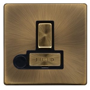 CLICK DEFINITY COMPLETE 13A INGOT SWITCHED FUSED CONNECTION UNIT WITH OPTIONAL FLEX OUTLET - ANTIQUE BRASS COVER PLATE - BLACK INSERT