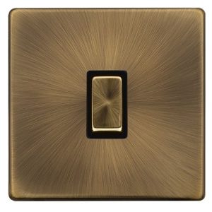 CLICK DEFINITY COMPLETE 20A INGOT DOUBLE POLE SWITCH - ANTIQUE BRASS COVER PLATE - BLACK INSERT