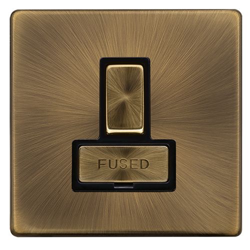 CLICK DEFINITY COMPLETE 13A INGOT SWITCHED FUSED CONNECTION UNIT - ANTIQUE BRASS COVER PLATE - BLACK INSERT
