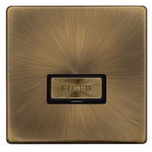 CLICK DEFINITY COMPLETE 13A INGOT FUSED CONNECTION UNIT WITH NEON - ANTIQUE BRASS COVER PLATE - BLACK INSERT