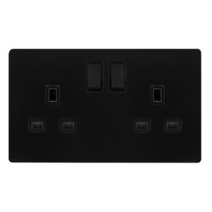 CLICK DEFINITY COMPLETE 13A INGOT 2 GANG DP SWITCHED SOCKET - MATT BLACK COVER PLATE - BLACK INSERT