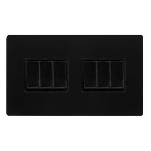 CLICK DEFINITY COMPLETE 10AX INGOT 6 GANG 2 WAY SWITCH - MATT BLACK COVER PLATE - BLACK INSERT
