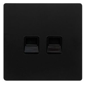 CLICK DEFINITY COMPLETE TWIN TELEPHONE MASTER OUTLET - MATT BLACK COVER PLATE - BLACK INSERT