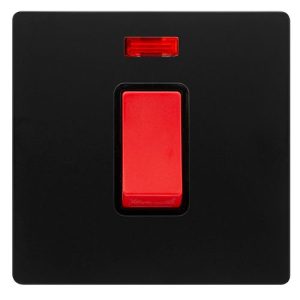 CLICK DEFINITY COMPLETE 50A 1 GANG DOUBLE POLE SWITCH WITH NEON -  MATT BLACK COVER PLATE - BLACK INSERT