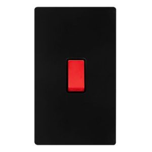 CLICK DEFINITY COMPLETE 50A 2 GANG DOUBLE POLE SWITCH -  MATT BLACK COVER PLATE - BLACK INSERT