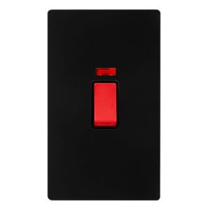 CLICK DEFINITY COMPLETE 50A 2 GANG DOUBLE POLE SWITCH WITH NEON -  MATT BLACK COVER PLATE - BLACK INSERT