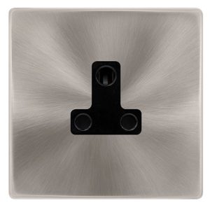 CLICK DEFINITY COMPLETE 5A ROUND PIN SOCKET - BRUSHED STEEL COVER PLATE - BLACK INSERT