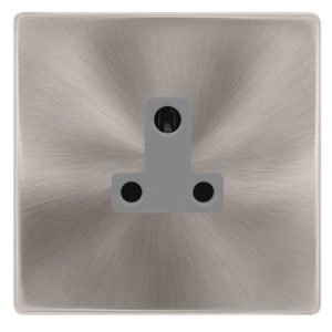 CLICK DEFINITY COMPLETE 5A ROUND PIN SOCKET - BRUSHED STEEL COVER PLATE - GREY INSERT